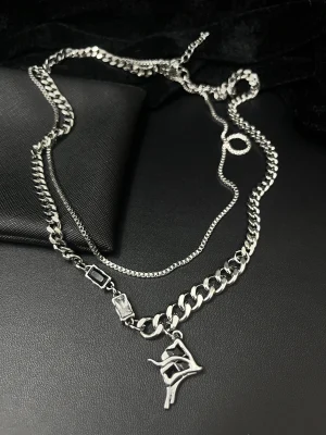 Molten Star Black & White CZ Layered Chain Necklace