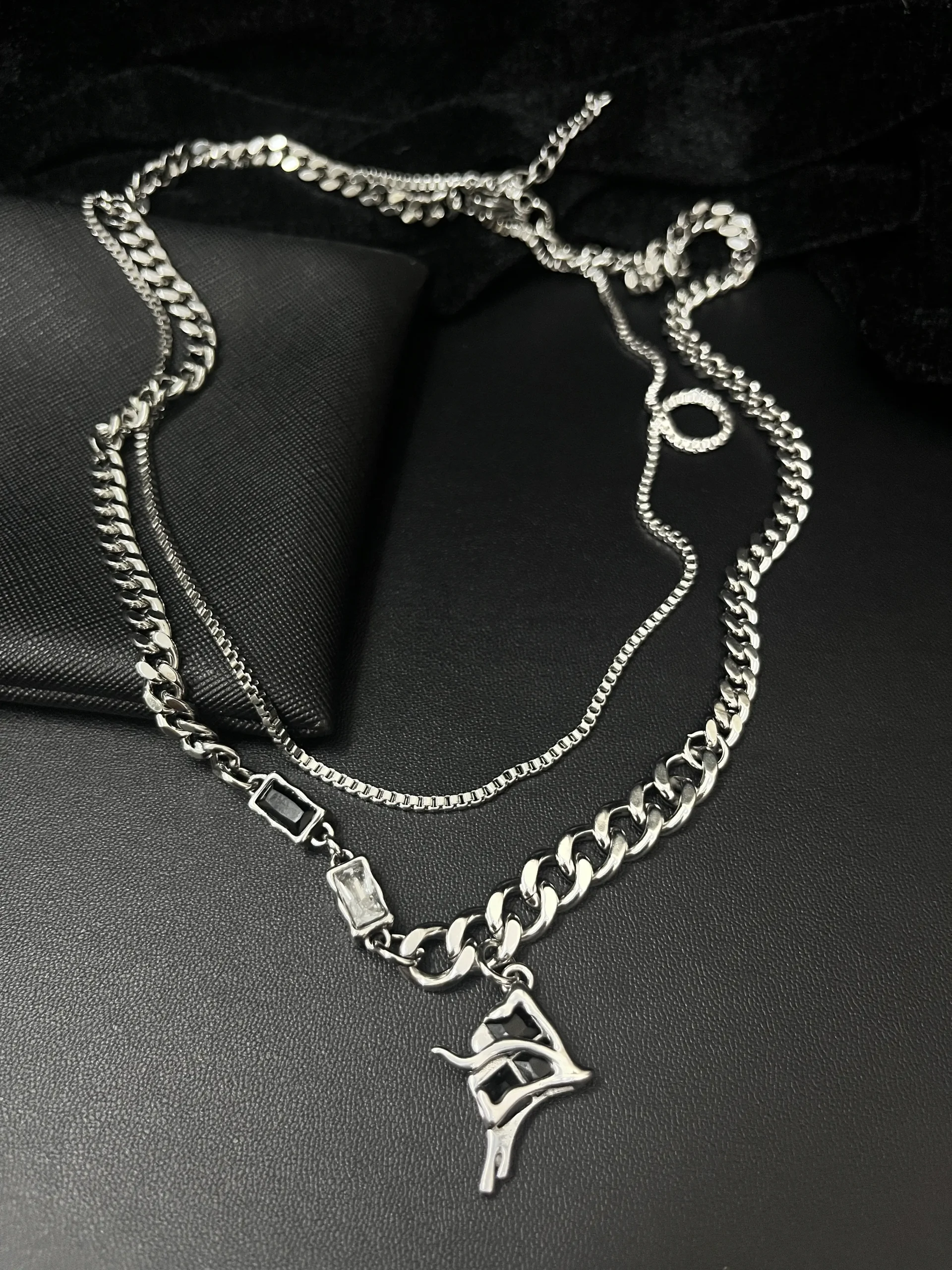 Molten Star Black & White CZ Layered Chain Necklace