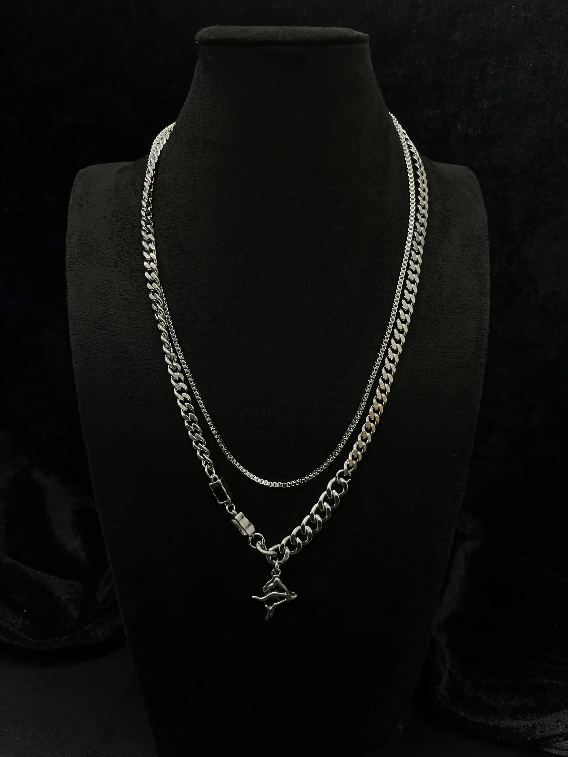 Molten Star Black & White CZ Layered Chain Necklace - Image 3