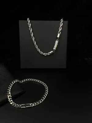 Pavé Clasp Twisted Chain Necklace & Cuban Link Chain Bracelet